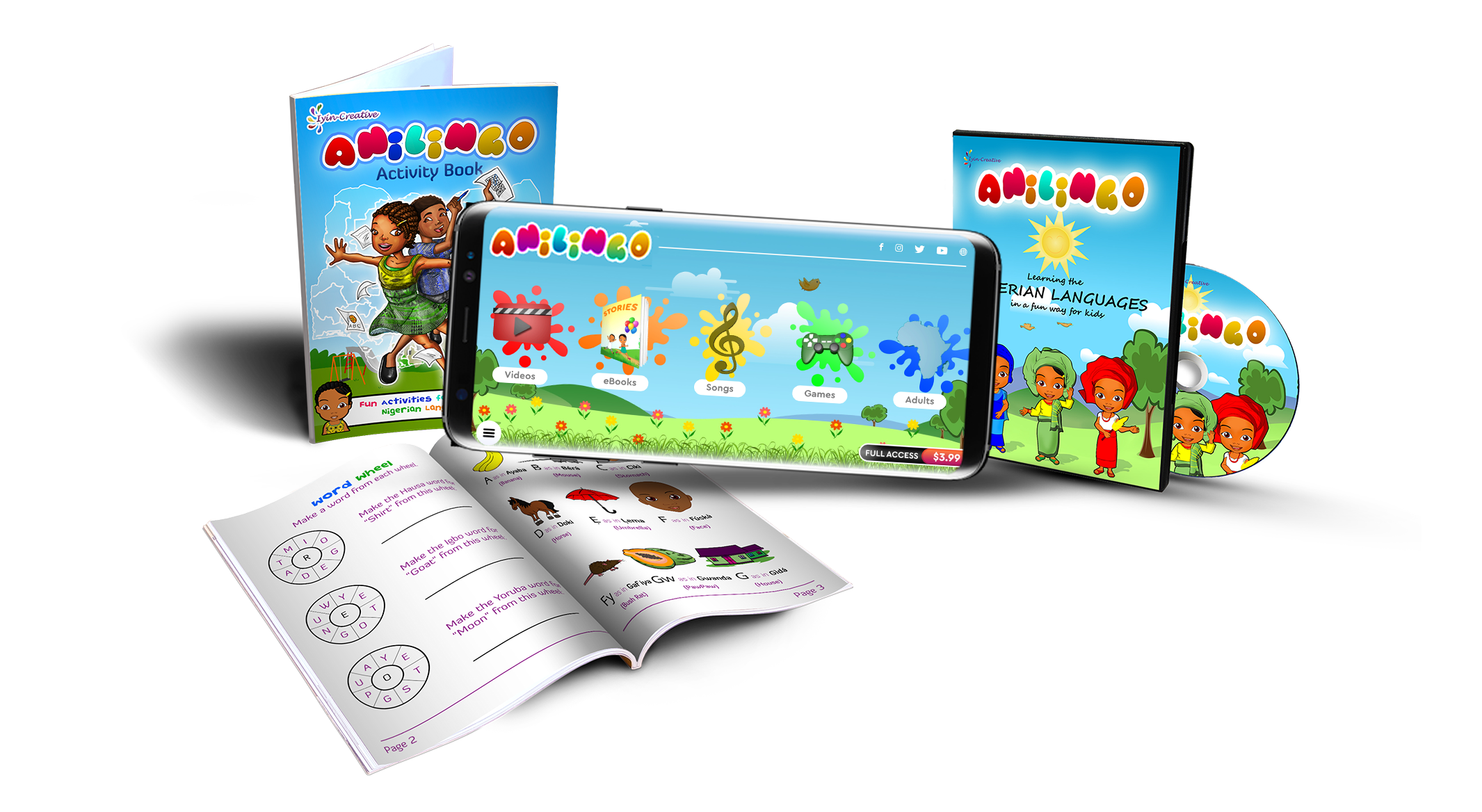 Anilingo cartoon DVD and Activity Book teaching 